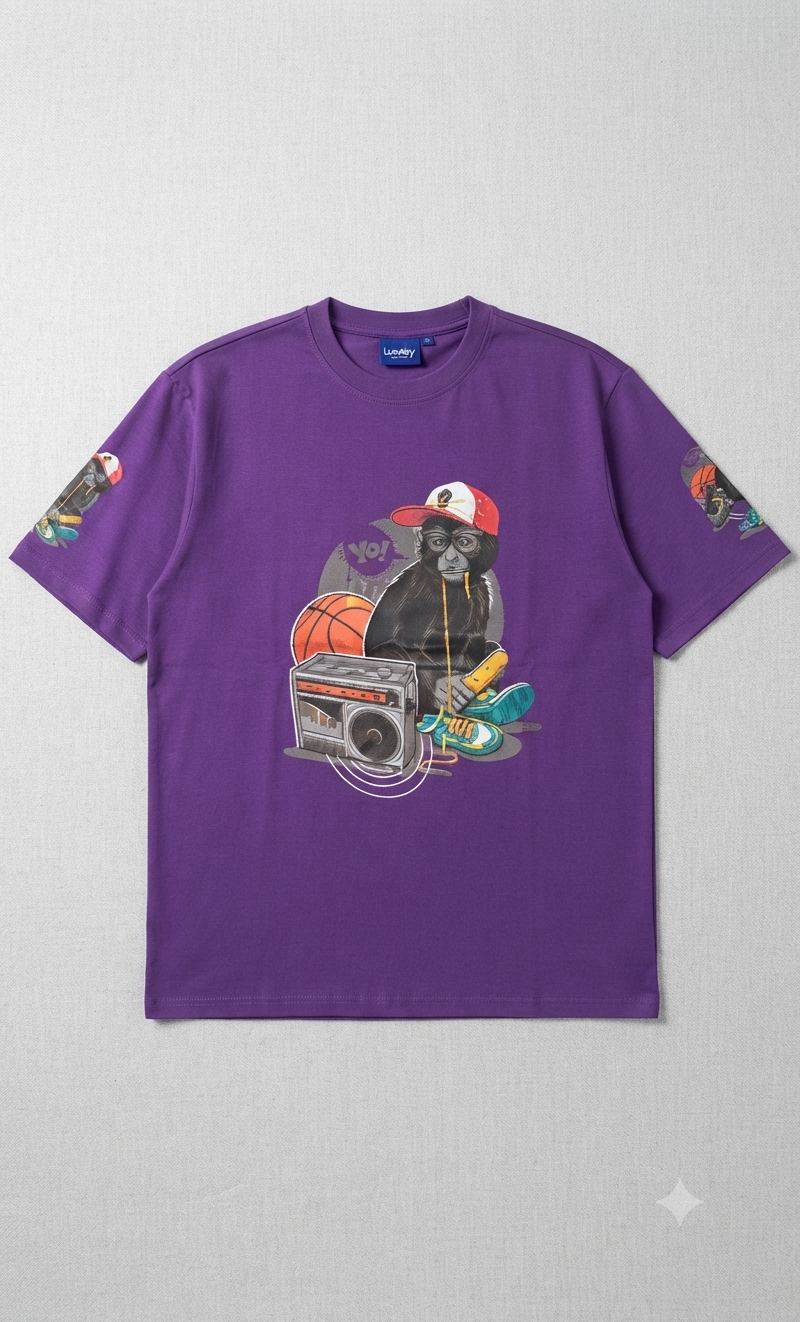 The Boombox Chimp" Premium Purple Hip-Hop Tee