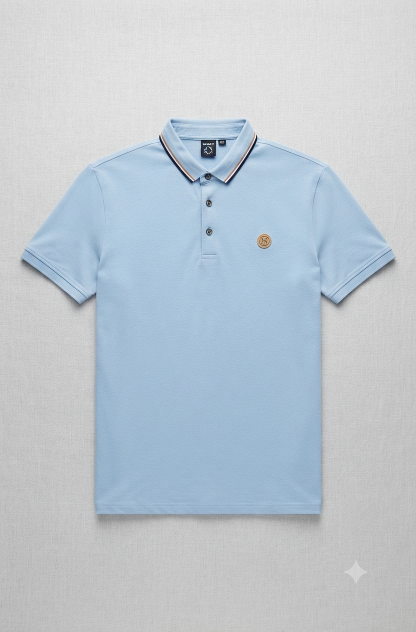 Sky Blue Tipped-Collared Polo Shirt