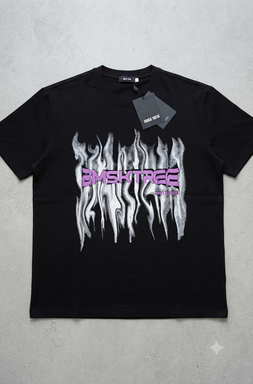 BMSKTREE" Flame Graphic Black Streetwear Tee