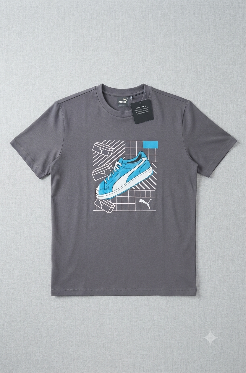 Puma Blue Sneaker Graphic Charcoal Grey Tee