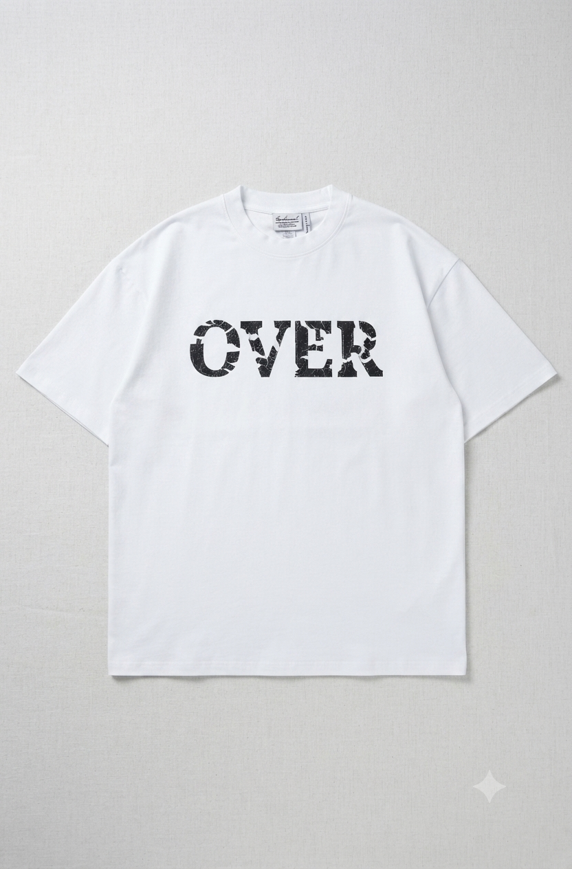 "OVER" Distressed Logo White Streetwear Tee