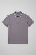 Emporio Armani Logo-Piqué Zip-Up Polo Shirt in Dust Grey